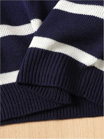 MakeMeChic Girl's Striped Colorblock Round Neck Sweater Long Sleeve Drop Shoulder Knit Loose Pullovers in Saudi Arabia