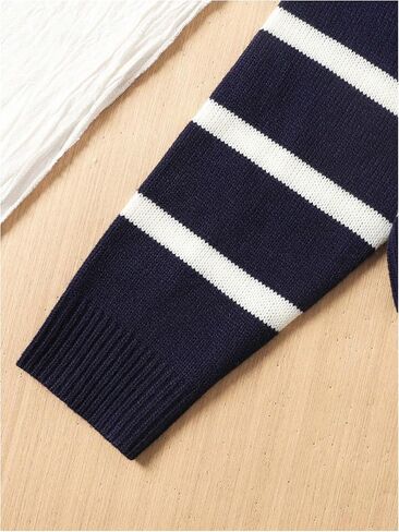 MakeMeChic Girl's Striped Colorblock Round Neck Sweater Long Sleeve Drop Shoulder Knit Loose Pullovers in Saudi Arabia