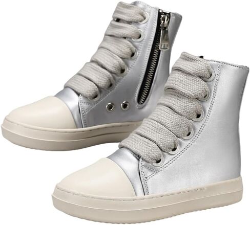 Boys Girls High Top Sneakers PU Leather Lace Up Platform Walking Shoes with Zipper in Saudi Arabia