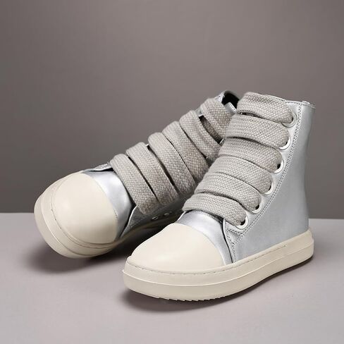 Boys Girls High Top Sneakers PU Leather Lace Up Platform Walking Shoes with Zipper in Saudi Arabia