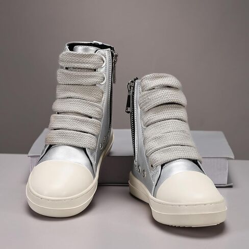Boys Girls High Top Sneakers PU Leather Lace Up Platform Walking Shoes with Zipper in Saudi Arabia