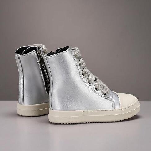 Boys Girls High Top Sneakers PU Leather Lace Up Platform Walking Shoes with Zipper in Saudi Arabia