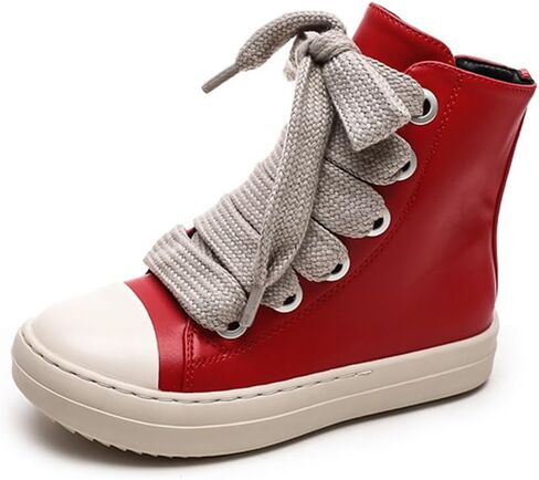 Boys Girls High Top Sneakers PU Leather Lace Up Platform Walking Shoes with Zipper in Saudi Arabia