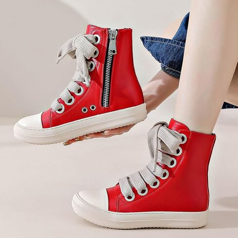 Boys Girls High Top Sneakers PU Leather Lace Up Platform Walking Shoes with Zipper in Saudi Arabia