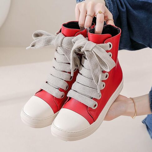 Boys Girls High Top Sneakers PU Leather Lace Up Platform Walking Shoes with Zipper in Saudi Arabia