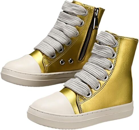 Boys Girls High Top Sneakers PU Leather Lace Up Platform Walking Shoes with Zipper in Saudi Arabia
