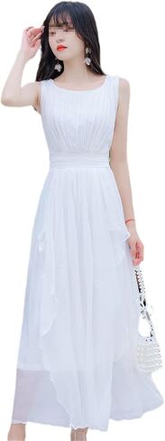 Youllyuu 100% Mulberry Silk Dress Women Summer Beach Solid Midi Dress Tank Sleeveless Irregular Holiday Robe in Kuwait