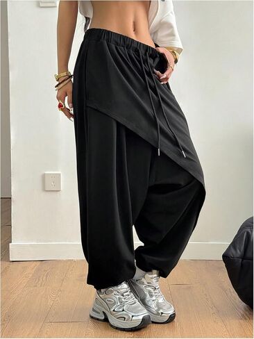 Women's Hippie Baggy Harem Pants Drawstring Waist Drop Crotch Trousers Asymmetrical Wrap Streetwear in Saudi Arabia