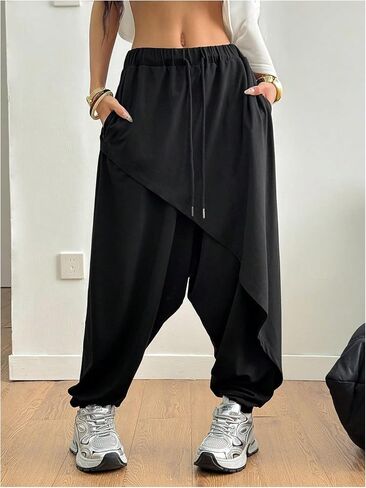 Women's Hippie Baggy Harem Pants Drawstring Waist Drop Crotch Trousers Asymmetrical Wrap Streetwear in Saudi Arabia