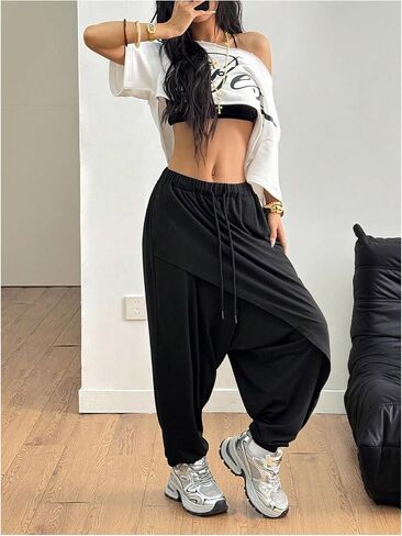 Women's Hippie Baggy Harem Pants Drawstring Waist Drop Crotch Trousers Asymmetrical Wrap Streetwear in Saudi Arabia