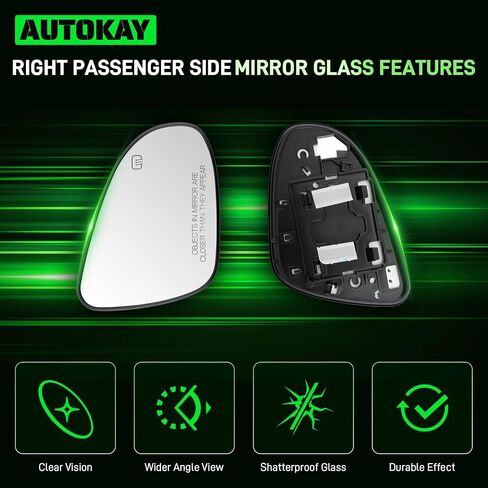AUTOKAY Right Passenger Side Mirror Replacement Glass Fits for Toyota Camry 2012-2017, Avalon 2013-2018, Power Heated Passenger Side Mirror with Backing Plate, Right Side Exterior Glass in Saudi Arabia