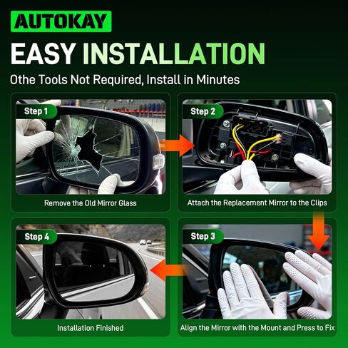 AUTOKAY Right Passenger Side Mirror Replacement Glass Fits for Toyota Camry 2012-2017, Avalon 2013-2018, Power Heated Passenger Side Mirror with Backing Plate, Right Side Exterior Glass in Saudi Arabia