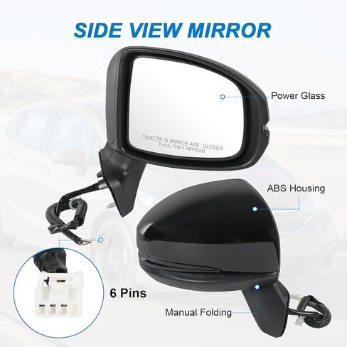 JDMSPEED Right Side Side View Door Mirror Compatible with 2015-2020 Honda Fit Non-Heated Manual Folding Black Replace# HO1320332 76208-T5R-A01(6 pin) in Saudi Arabia