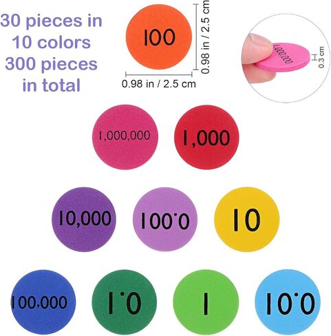 NUOBESTY 300pcs Place Value Disks 10 Values Decimals to Whole Numbers Counting Chips for Kids Base 10 Place Value Manipulatives Math Counters Discs Set for Elementary School Math Supplies in Saudi Arabia