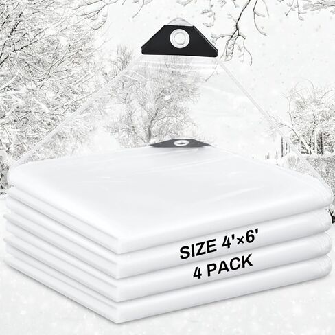 4 Pcs Transparent Tarp 6x8 ft Clear Waterproof Weatherproofing Tarp with Grommets Green House Cover 8mil Plant Cover Shed Cloth with Rope for Greenhouse Henhouse Porch (Classic Style) in Kuwait