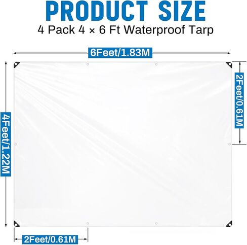 4 Pcs Transparent Tarp 6x8 ft Clear Waterproof Weatherproofing Tarp with Grommets Green House Cover 8mil Plant Cover Shed Cloth with Rope for Greenhouse Henhouse Porch (Classic Style) in Kuwait