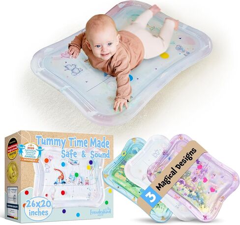 Tummy Time Water Mat XXL for Babies by Freudeskind, Premium Montessori Inflatable Water Play Mat Infants and Toddlers 3-36 m, Educational Toy Developed with German Educators in Saudi Arabia