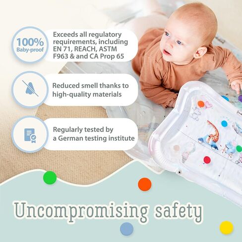 Tummy Time Water Mat XXL for Babies by Freudeskind, Premium Montessori Inflatable Water Play Mat Infants and Toddlers 3-36 m, Educational Toy Developed with German Educators in Saudi Arabia