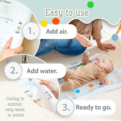Tummy Time Water Mat XXL for Babies by Freudeskind, Premium Montessori Inflatable Water Play Mat Infants and Toddlers 3-36 m, Educational Toy Developed with German Educators in Saudi Arabia