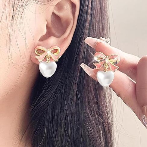 أقراط القوس للنساء أشياء عصرية لطيف القوس اللؤلؤ قطرة تتدلى الأقراط Bowknot مسمار حفل زفاف مجوهرات إكسسوار يومية هدايا عيد الميلاد تخزين المواد in Kuwait