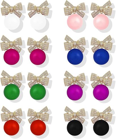 8 Pairs Gold Bow Earrings Set for Women Small Classic Bow Stud Earrings Colorful Romantic Ribbon Earrings Dainty Trendy Wedding Party Christmas Jewelry Gifts in Saudi Arabia