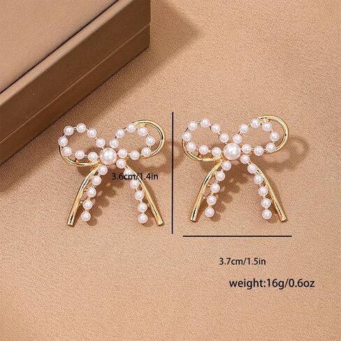 أقراط القوس للنساء أشياء عصرية لطيف القوس اللؤلؤ قطرة تتدلى الأقراط Bowknot مسمار حفل زفاف مجوهرات إكسسوار يومية هدايا عيد الميلاد تخزين المواد in Kuwait