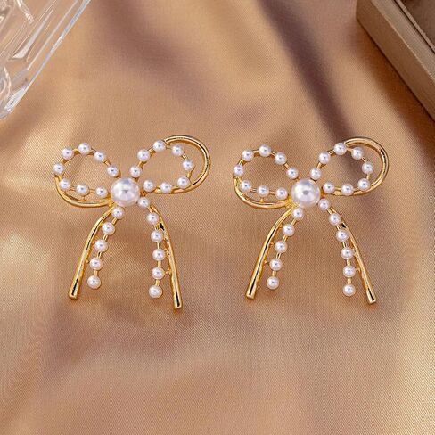أقراط القوس للنساء أشياء عصرية لطيف القوس اللؤلؤ قطرة تتدلى الأقراط Bowknot مسمار حفل زفاف مجوهرات إكسسوار يومية هدايا عيد الميلاد تخزين المواد in Kuwait