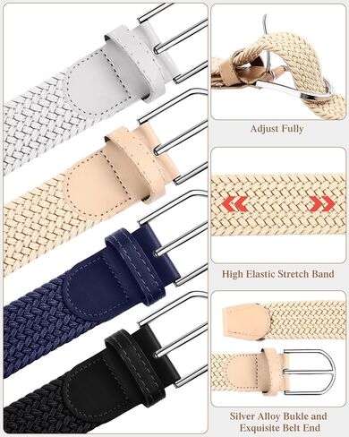 SATINIOR 4 Pack Women Braided Woven Belt Elastic Stretch Belt for Men Women Jeans Pants in Saudi Arabia