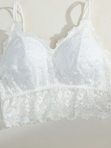 WDIRARA Women's Plus Size 2 Piece Floral Lace Mesh Bralette V Neck Sleeveless Bra Crop Cami Top in Saudi Arabia