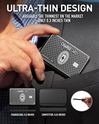 Ultra Thin Wireless Phone Charger. Portable Magnetic Power Bank that Fits in Your Wallet. 5000mAh & 20W Fast Charge. Works with Iphone 12-15 and other Phones with Magnetic Charging Tech. ChargeCard in Kuwait