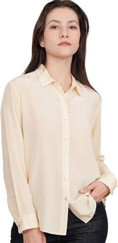 COLD POSH 100% Pure Silk Blouses for Women Long Sleeve: Women's Button-Down Elegant Shirts Lapel Luxurious Casual Blouse in Kuwait