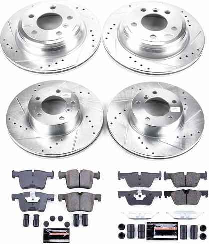 Power Stop K6925 Front and Rear Z23 Carbon Fiber Brake Pads with Drilled and Slotted Brake Rotors Brake Kit and 1 Front & 1 Rear Sensor Wires For 2013 2014 2015 BMW 320 XDrive AWD in Saudi Arabia