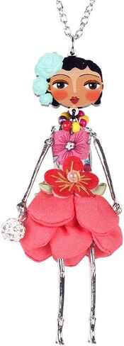 Bonsny Paris Doll Netclace Dress Handmade Pendant Designer Alloy Metal Crystal Flower Flower Jowns Mashion Modern (Orange) in Saudi Arabia