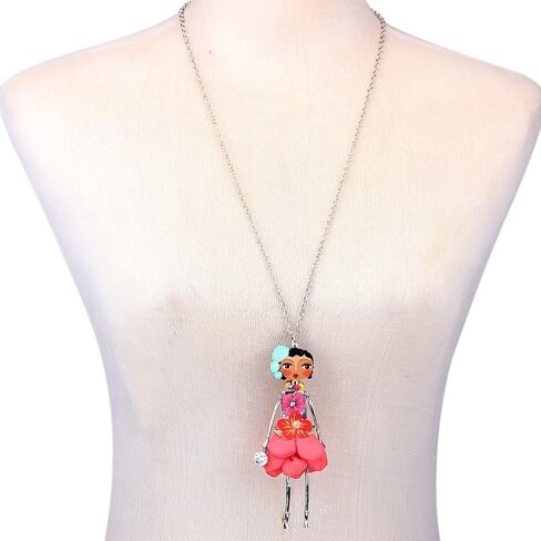 Bonsny Paris Doll Netclace Dress Handmade Pendant Designer Alloy Metal Crystal Flower Flower Jowns Mashion Modern (Orange) in Saudi Arabia