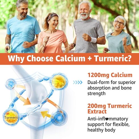 Calcium Gummies with Turmeric for Women & Men - Calcium 1200mg with Vitamin D3 K2 B12 5000 IU & Zinc, Suger-Free Calcium Supplement for Bone, Joint Strength & Immune Support - Vegan(120 Count) in Kuwait