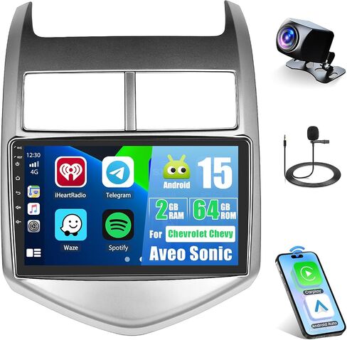 for Chevy Aveo Sonic 2011-2015 Android Car Stereo 9 Inch with Wireless Carplay Android Auto, 2G+64G Touchscreen GPS Navigation Unit with WiFi HiFi BT RDS Backup Camera in Saudi Arabia