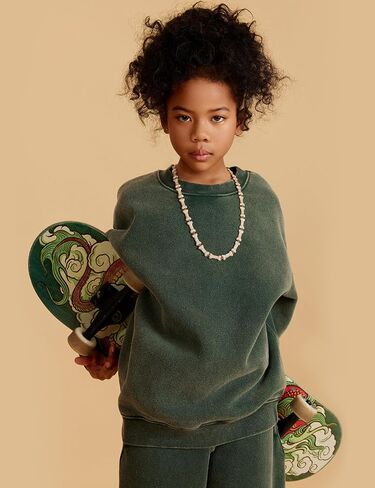 Gihuo Kids Crewneck Sweatshirt Fleece Lined Acid Wash Long Sleeve Sweatshirt Tops 2025 in Saudi Arabia