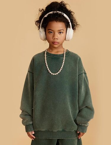 Gihuo Kids Crewneck Sweatshirt Fleece Lined Acid Wash Long Sleeve Sweatshirt Tops 2025 in Saudi Arabia