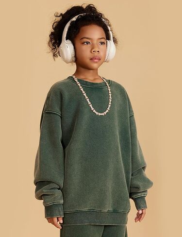 Gihuo Kids Crewneck Sweatshirt Fleece Lined Acid Wash Long Sleeve Sweatshirt Tops 2025 in Saudi Arabia