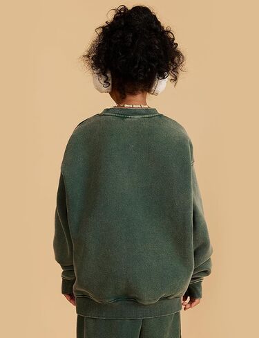 Gihuo Kids Crewneck Sweatshirt Fleece Lined Acid Wash Long Sleeve Sweatshirt Tops 2025 in Saudi Arabia