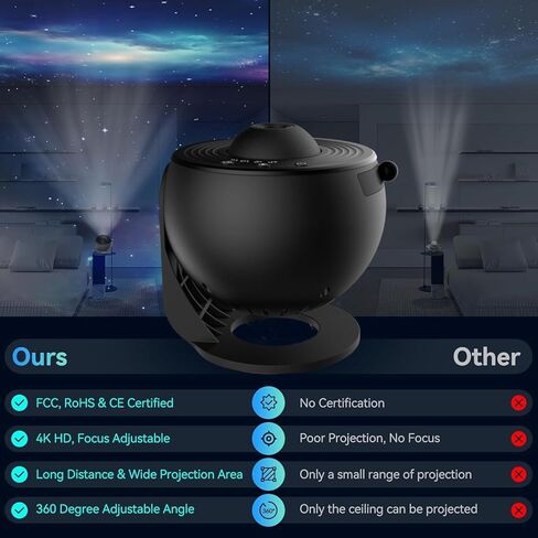ضوء ليلي من Star Projector Elec3 فائق الوضوح مع 12 قرص مجرة ​​قابل للاستبدال بدقة 4K، دوران 360 درجة، ضوء السماء الحقيقية لعيد الميلاد، هدية عيد الحب، إضاءة ليلية - ذهبي وردي in Kuwait