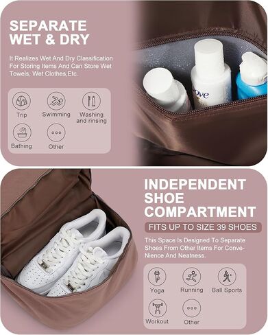 حقيبة ظهر رياضية للنساء والرجال، حقيبة رياضية خفيفة الوزن مع حجرة للأحذية، حقيبة ظهر رياضية مقاومة للماء مع جيب مبلل، أسود in Kuwait