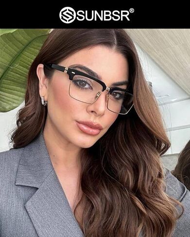 نظارات مربعة أنيقة للنساء والرجال كلاسيكية بنصف إطار أزرق تحجب الضوء نظارات الكمبيوتر in Saudi Arabia