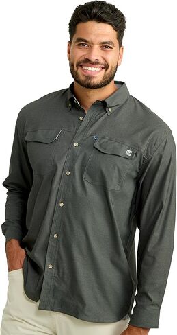 HUK Men's Hawser Heather Flannel, Long Sleeve Button Down Shirt in Kuwait