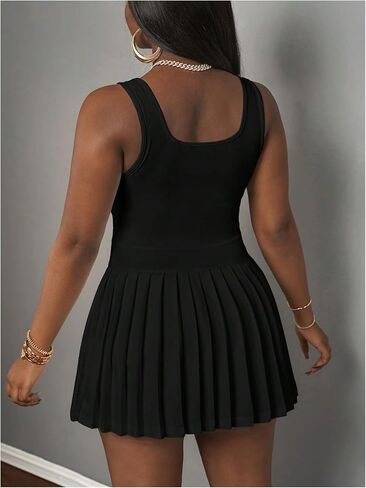 RoseSeek Women's Plus Size Tennis Dress Pleated A Line Mini Dresses Letter Square Neck Sleeveless Tank Athletic Dress in Saudi Arabia
