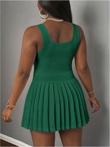RoseSeek Women's Plus Size Tennis Dress Pleated A Line Mini Dresses Letter Square Neck Sleeveless Tank Athletic Dress in Kuwait