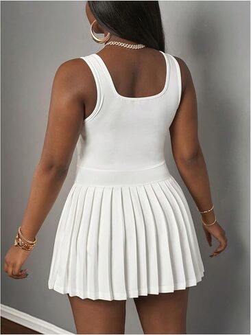 RoseSeek Women's Plus Size Tennis Dress Pleated A Line Mini Dresses Letter Square Neck Sleeveless Tank Athletic Dress in Saudi Arabia