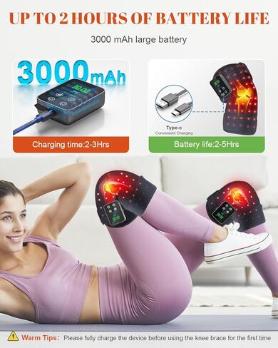 Red Light Therapy Knee Brace 2 Pack – Wireless 72 LED with 660nm & 850nm, 3000mAh Battery, Heat & Pulse Modes for Knee, Elbow, Shoulder, Joint Discomfort & Pain Relief in Kuwait