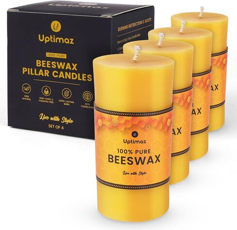 Beeswax Pillar Candles Set of 4, 2x4 Inch, 100% Beeswax Candle with Cotton Wick, Long Burning, Dripless Candle Bees Wax for Home, Décor, Prayer, Emergency in Saudi Arabia