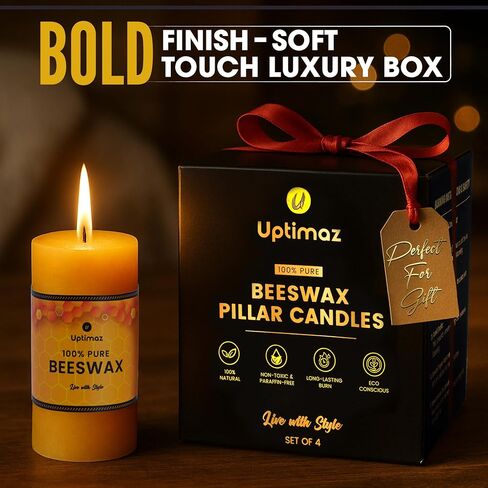 Beeswax Pillar Candles Set of 4, 2x4 Inch, 100% Beeswax Candle with Cotton Wick, Long Burning, Dripless Candle Bees Wax for Home, Décor, Prayer, Emergency in Saudi Arabia